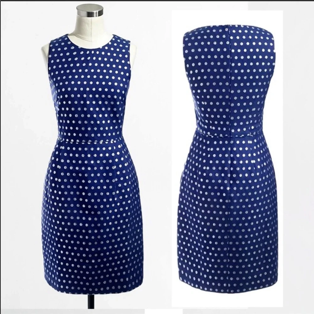 J.CREW Shimmer Polka Dot Navy Dress size 0 - Picture 2 of 8